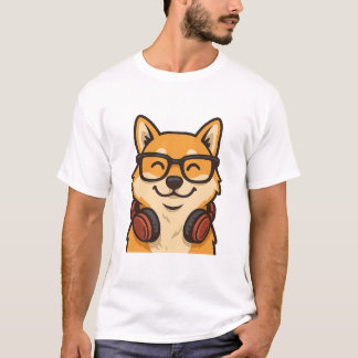 Coole Shiba Inu met Bril & Koptelefoon — Leuke Hon T-shirt