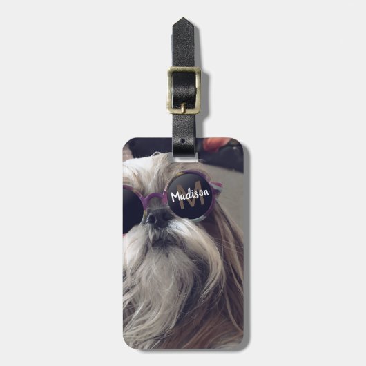 Coole Shih Tzu vintage retro bril Foto Monogram Bagagelabel (Voorkant verticaal)