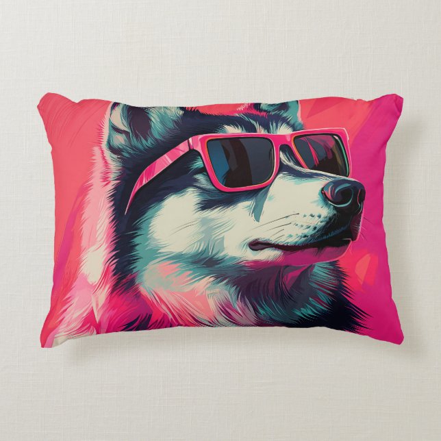 Coole Siberische Husky-hond met zonnebril Accent Kussen (Voorkant)