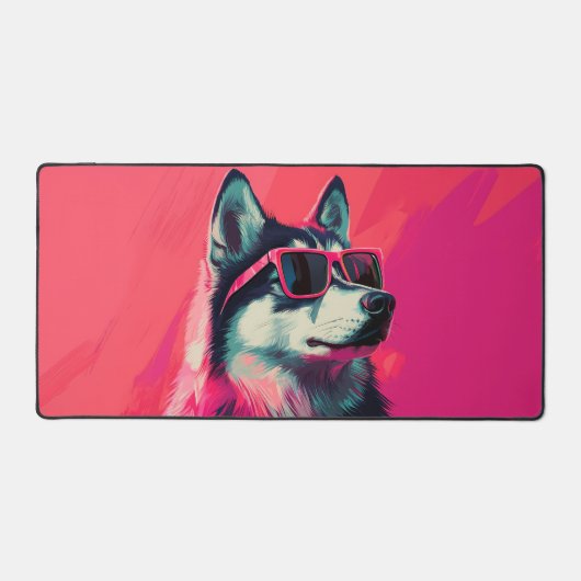 Coole Siberische Husky-hond met zonnebril Bureaumat (Voorkant)