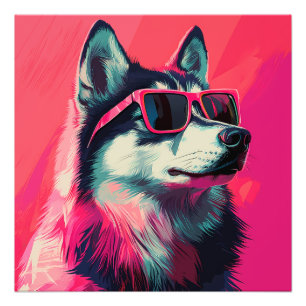 Coole Siberische Husky-hond met zonnebril Foto Afdruk