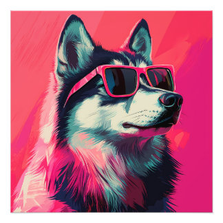Coole Siberische Husky-hond met zonnebril Foto Afdruk