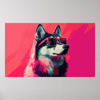 Coole Siberische Husky-hond met zonnebril Poster