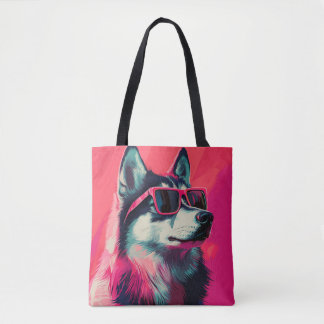 Coole Siberische Husky-hond met zonnebril Tote Bag