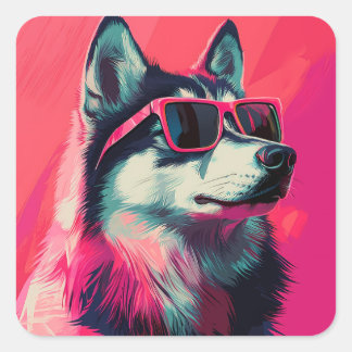 Coole Siberische Husky-hond met zonnebril Vierkante Sticker
