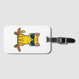 Coole skateboardende kat met zonnebril cartoon bagagelabel