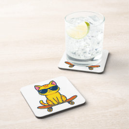 Coole skateboardende kat met zonnebril cartoon bier onderzetter