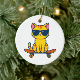 Coole skateboardende kat met zonnebril cartoon keramisch ornament