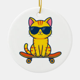Coole skateboardende kat met zonnebril cartoon keramisch ornament