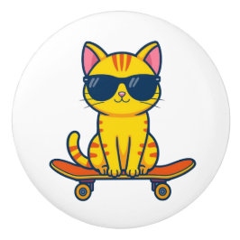 Coole skateboardende kat met zonnebril cartoon keramische knop