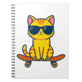 Coole skateboardende kat met zonnebril cartoon notitieboek