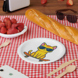 Coole skateboardende kat met zonnebril cartoon papieren bordje