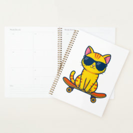 Coole skateboardende kat met zonnebril cartoon planner
