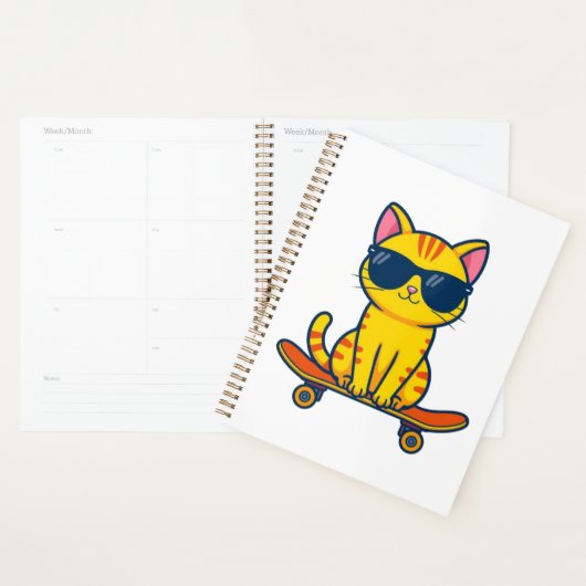 Coole skateboardende kat met zonnebril cartoon planner (Display)