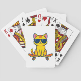 Coole skateboardende kat met zonnebril cartoon pokerkaarten