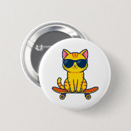 Coole skateboardende kat met zonnebril cartoon ronde button 5,7 cm