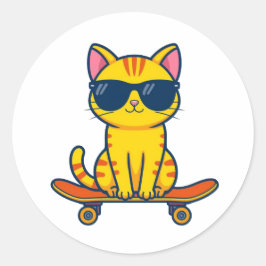 Coole skateboardende kat met zonnebril cartoon ronde sticker