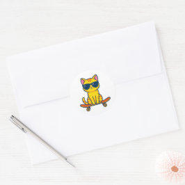 Coole skateboardende kat met zonnebril cartoon ronde sticker