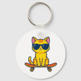 Coole skateboardende kat met zonnebril cartoon sleutelhanger
