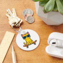Coole skateboardende kat met zonnebril cartoon sleutelhanger