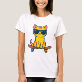 Coole skateboardende kat met zonnebril cartoon t-shirt