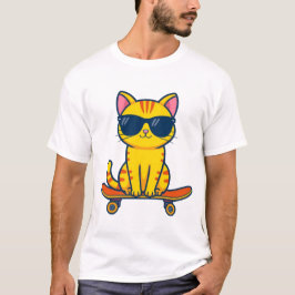 Coole skateboardende kat met zonnebril cartoon t-shirt