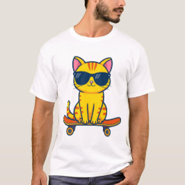 Coole skateboardende kat met zonnebril cartoon t-shirt