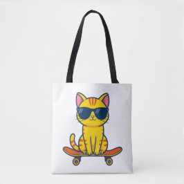 Coole skateboardende kat met zonnebril cartoon tote bag