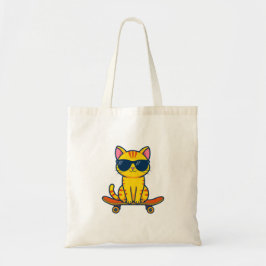 Coole skateboardende kat met zonnebril cartoon tote bag