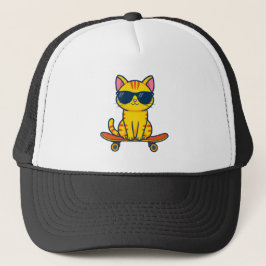Coole skateboardende kat met zonnebril cartoon trucker pet