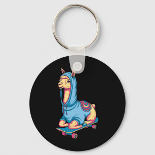 Coole skateboardende lama in hoodie grappige diere sleutelhanger