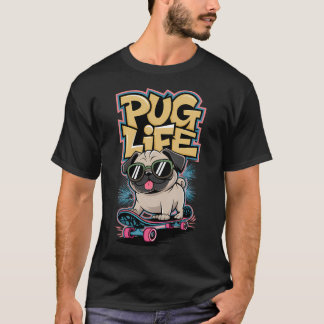 Coole skateboardende mopshond-illustratie voor hon t-shirt