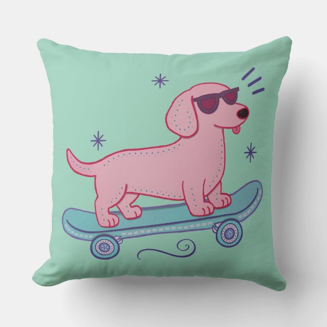 Coole Skateboarding Dachshond | Grappige Hond Kuns Kussen (Voorkant)