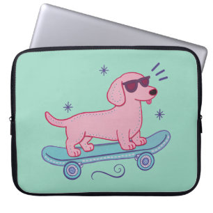 Coole Skateboarding Dachshund Grappige Hond Kuns Laptop Sleeve