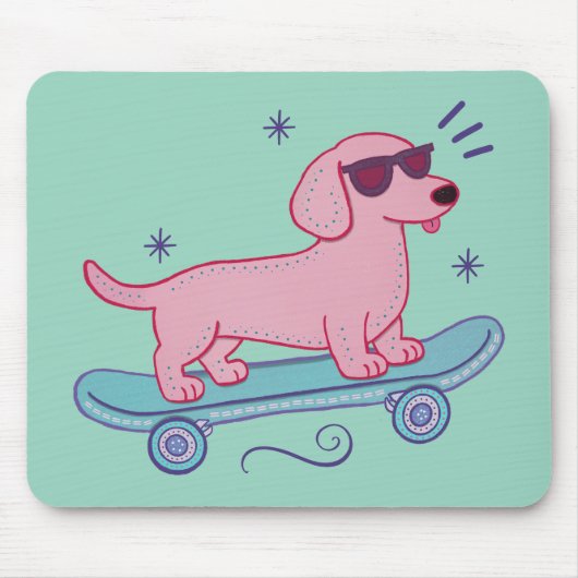Coole Skateboarding Dachshund | Grappige Hond Kuns Muismat (Voorkant)