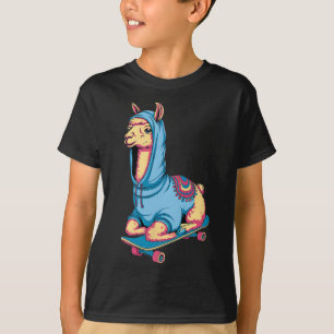 Coole skateboarding lama in hoodie grappige dieren t-shirt