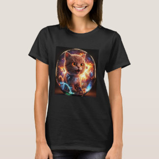 Coole Skateboardkatten in sterrenstelsels met Fire T-shirt