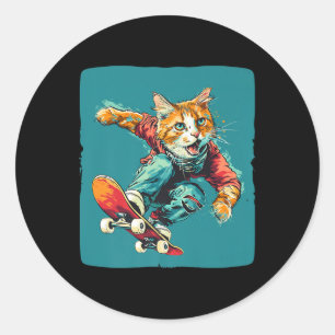 coole skater kattenoutfit voor jongens en meisjes ronde sticker