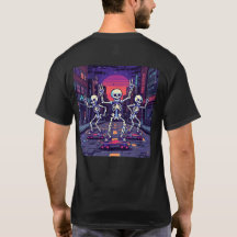 Coole skeletten in de stad Vaporwave stijl ontwerp
