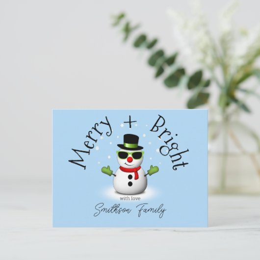 Coole Sneeuwman Prettig Fel Kerstmis Custom Famili Briefkaart (Staand voorkant)