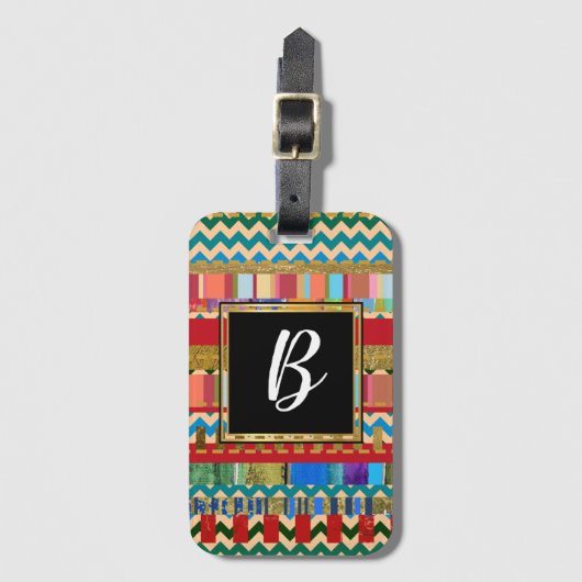 coole stijlvolle strepen met monogram bagagelabel (Voorkant (verticaal))