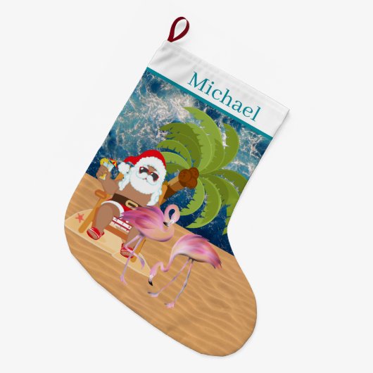 coole strand Santa add name Large kerststop Grote Kerstsok (Voorkant (Hangend))