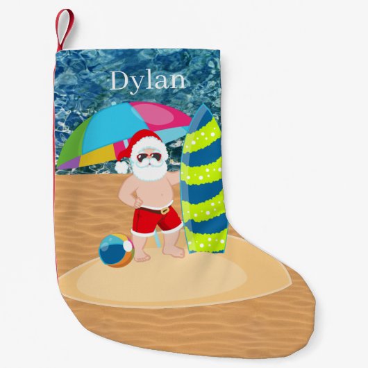 coole strand Santa add name Large kerststop Kleine Kerstsok (Voorkant)