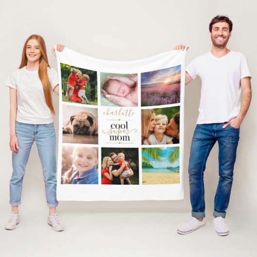 Coole Super Moeder Gepersonaliseerde 8 Foto Collag Fleece Deken (In situ)