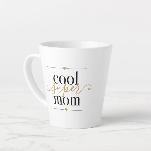 Coole Super Moeder Moderne Elegante Zwarte en Goud Latte Mok (Linkerhoek)