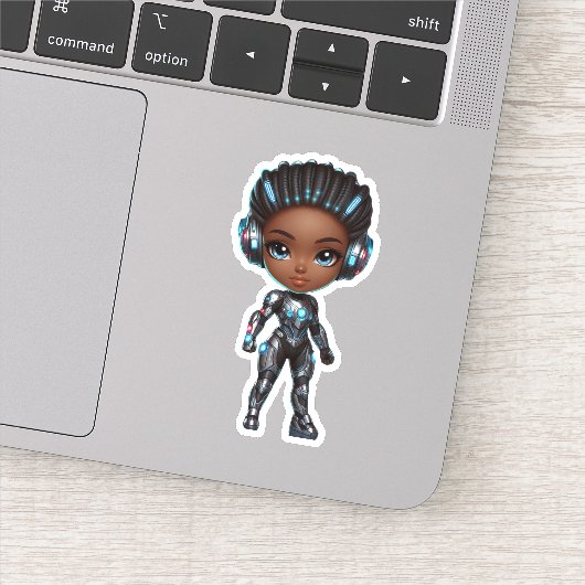 coole superheld chibi meisje sticker (Detail)