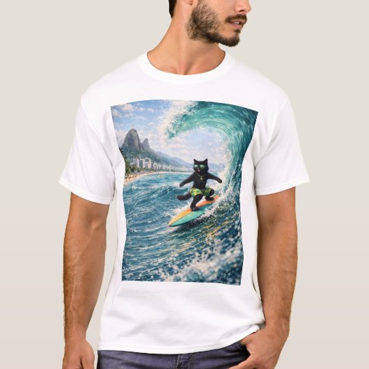 Coole Surfende Kat T-shirt (Voorkant)