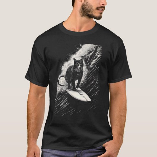 Coole Surferkat - Grappige Surfplank Kat T-shirt (Voorkant)