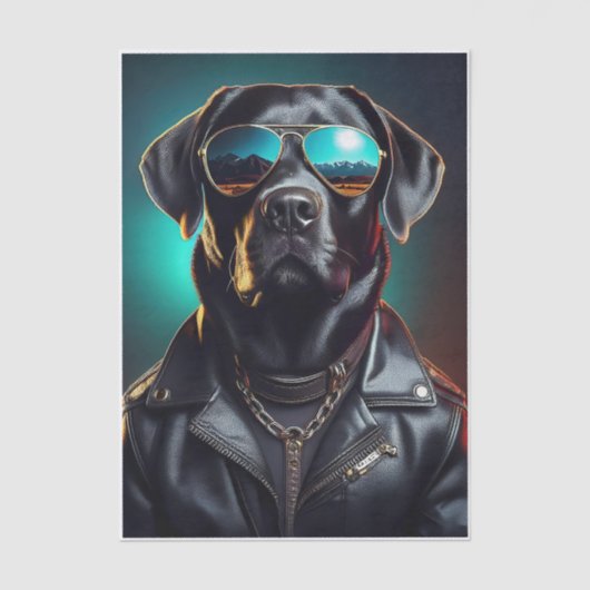 Coole Terrence, Black Lab in leren jas Tissue Tissuepapier (Voorkant)