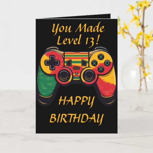 Coole Tiener Level 13 Gamer Kaart (Gele Bloem)